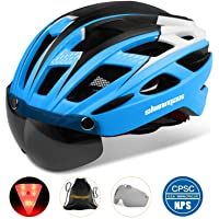 Los mejores  - Shinmax Casco Bicicleta con luz- Certificación CE-con Visera Magnética Seguridad Ajustable Desmontable Deporte Gafas de…